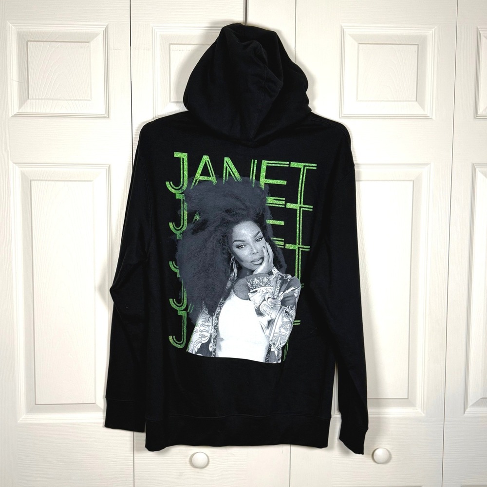 Janet Jackson Together Again Tour Hoodie Black Green Glitter Graphic Medium